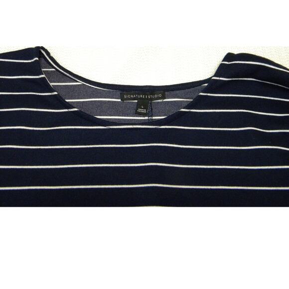 Signature Studio Navy White Striped Shift Dress Ruffle Sleeve Casual Comfy Large - Picture 4 of 5